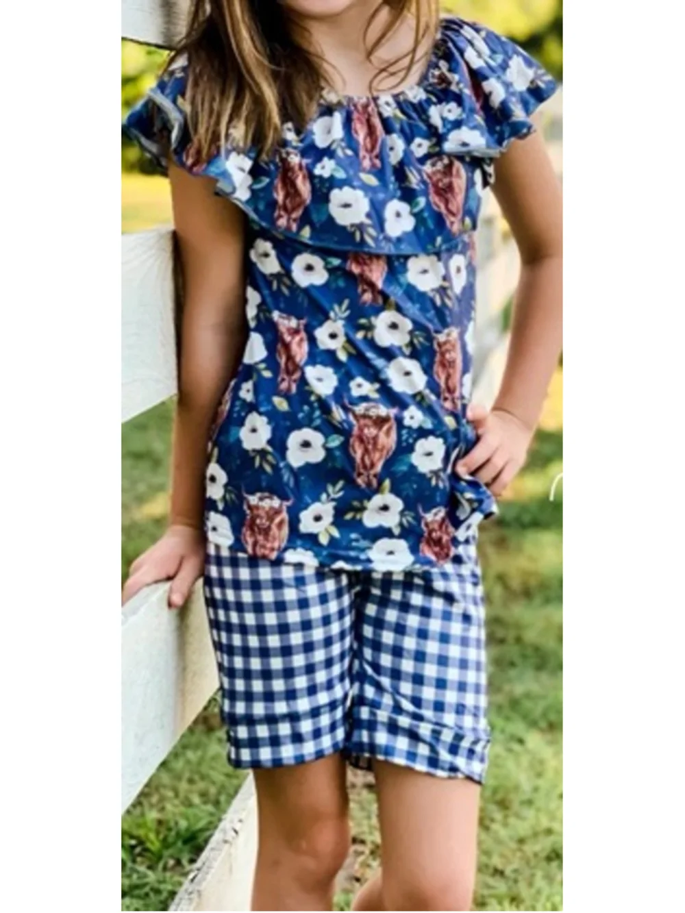 Wellington Designs Sweet Highland Cow Shorts Set, Sz 6/7 NWT